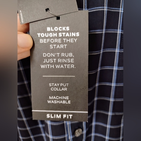 NWT Van Heusen Medium 15-15.5 Slim Fit Blue Checkered Dress Shirt $60 Retail - Picture 7 of 12